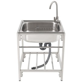 CUBELLIN Utility Sink Single Bowl Basin Sink with Stand Stainless Steel Kitchen Sink Freestanding Laundry Sink with Cold & Hot Tap Utility Sink for Kitchen, Garage (23.6x17.7x29.5in)