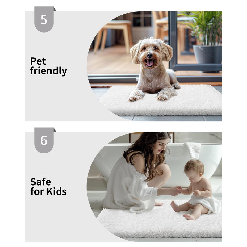 Disolla White Bathroom Rug 20x32 Non Slip Fluffy Bath Mat