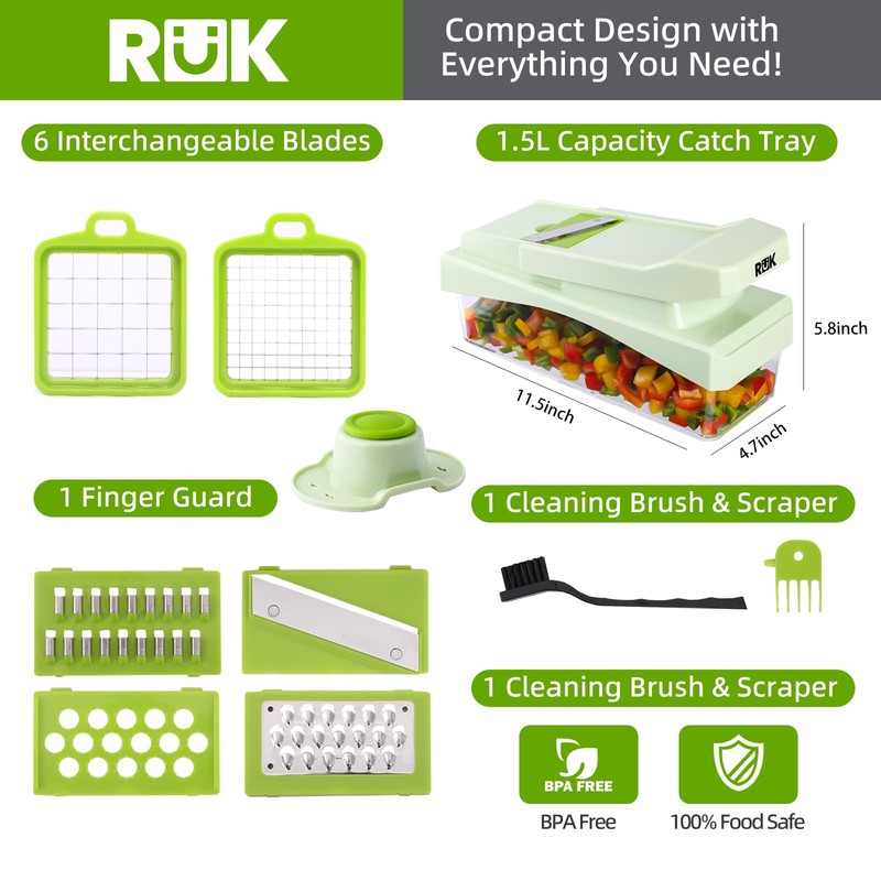 RüK 10-in-1 Vegetable Chopper – 6 Blade Veggie Chopper with