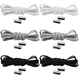 6 Pairs of Bowless Shoe Laces with Quick Release Elastic Shoelaces with Metal Clasp No Tie Shoelaces Rubber Shoe Strap Metal Capsule for Sports Children (Black/White/Grey) - -