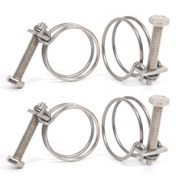 4 Pcs Double Wire Hose Clips Adjustable 304 Stainless Steel