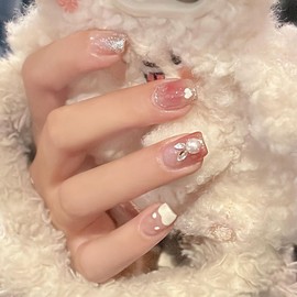 SEMTIM Nail Tips, 24 Pieces, Medium, Short, Round, False Nails, Medium Long, Popular, Japanese Style, Cute, Simple, Fashionable, Coming of Age of Age Ceremonies, School Entrance Ceremonies, Graduation Ceremonies, Weddings, Giving Nail Tips (A2)