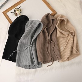 Women's Balaclava Hooded Scarf Hat Muffler Winter Warmer lf3533 One Size (55-60cm) - Buckle-less Cape Hood (Black) 4ea
