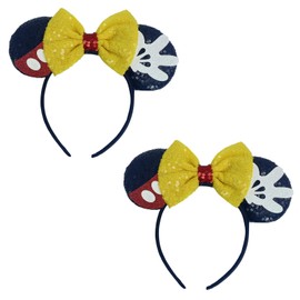 Bestac Mouse Ears Headband, Sequin Bow Hair Hoop Set of 2 Pcs Headband Mouse Party Decoration Costume Ears Headband for Children Women Girls (Blackyellow)