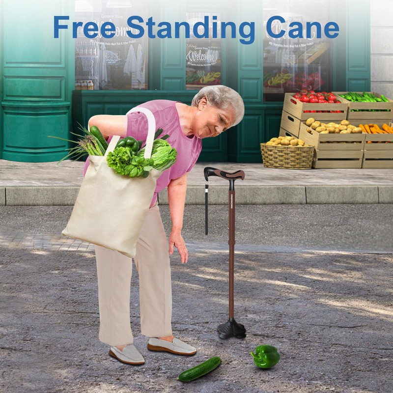 KingPavonini Walking Cane for Men Women Stability, Free Standing Foldable