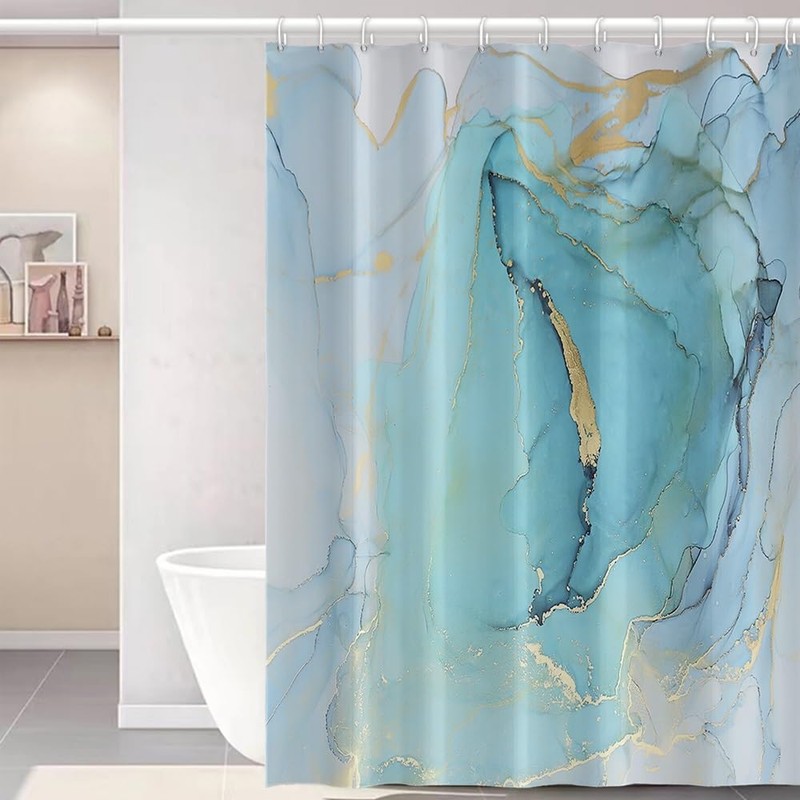 Uiiooazy Green Shower Curtain, Light Green Marble Fabric Shower Curtains