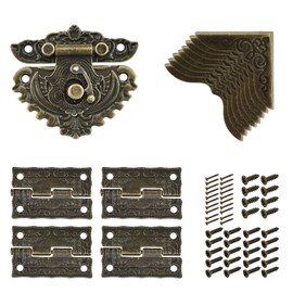 Antique Engraved Decorative Hasp Latch Hasp Hinges and Box Corner Protectors for Jewelry Box Cabinet Drawer Decoration and Repair