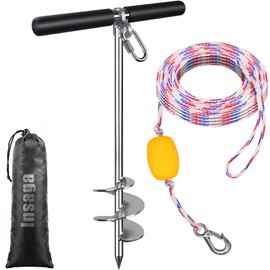 Insaga 17'' Sand Anchor for Boat with 32ft Rope, 304 Stainless Steel Boat Sand Anchor with Crossbar, Fully Welded Screw in Boat Anchor for Kayak, Jet Ski, Pontoon, Shallow Water, Beach and Sandbar Use