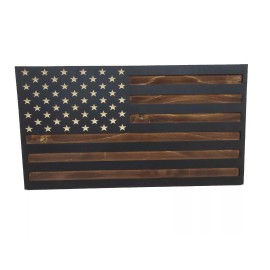 Knotty Oar Wood Shop American Flag hidden gun storage safe concealment cabinet black rustic accents - RFID, Without Light