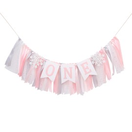Winter Onederland Highchair Banner - Pink Snowflake First Birthday High Chair Banner, Winter Wonderland One Birthday Decoration, Winter Party Supplies for 1st Birthday Girls, Snowflake Birthday Party