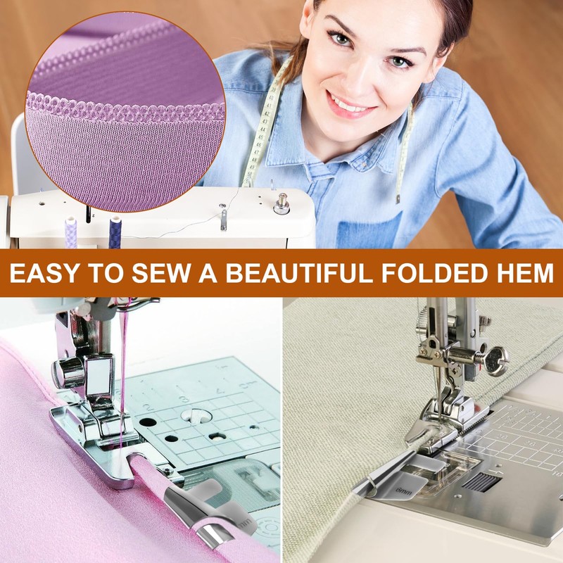 ZephyrCraft 8 Pcs Sewing Machine Accessories, Rolled Hem Presser Foot
