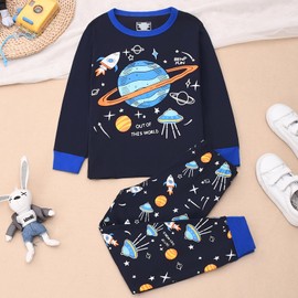 Gumyoss Boys' Pyjamas Children's Pyjamas Dinosaur Digger Long Sleeve Cotton Winter Sleepwear 98 104 110 116 122 128 134, Navy/Space