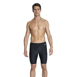 Speedo Men's Placement Curve Panel Print 33 Jammer - Black/USA Charcoal/White, Size 32