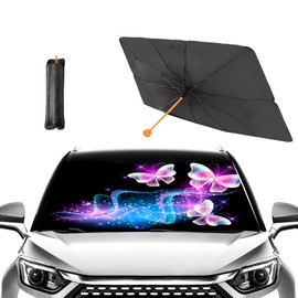 Purple Butterfly Car Sunshade - Windshield Umbrella, UV Rays Block, Heat & Cool Vehicle, Foldable Reflective Sunshade (57 x 31 in)