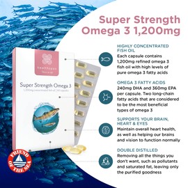 Healthspan Super Strength Omega 3 1,200mg (120 Capsules) | Brain, Heart & Eye Health | 240mg DHA & 360mg EPA per Capsule| Highly Purified to Remove Toxins | Sustainably Sourced Fish Oil