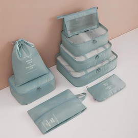CLUES 8 Set Packing Cubes for Suitcases, Travel Luggage Packing Organizers with Laundry Bag, Compression Storage Shoe Bag, Clothing Underwear Bag, Travel Essentials for Carry On (Light Blue)