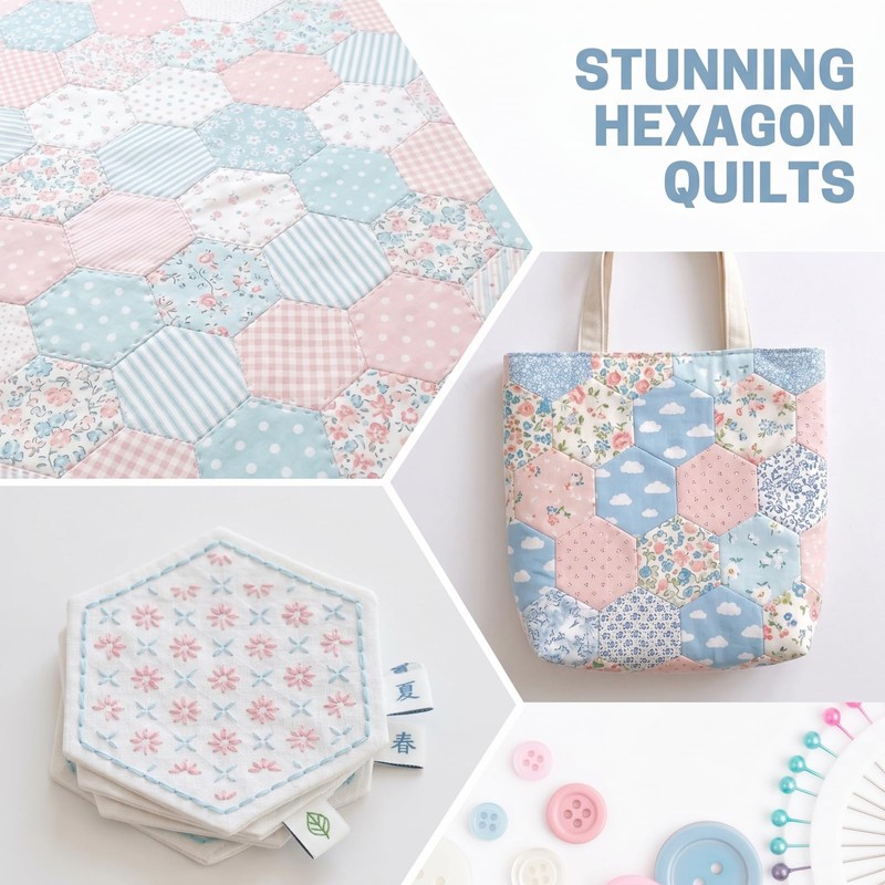 6 Pieces Hexagon Quilting Templates Set (1In,1.5In,2In,3In,4In,5In) with 1/4" Seam