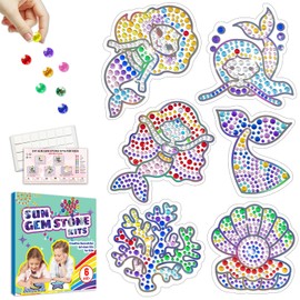 Diamond Window Art Craft Kits for Girls, Gold 3D Suncatcher for Kids Aged 6 7 8 9 10, 11 12 Years DIY Gemstone Painting for Boys, Stickers as Birthday Christmas Mermaid