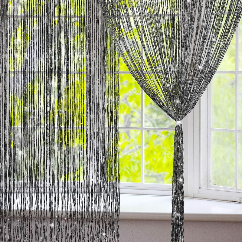 Sinmoe 2 Pieces Glitter String Curtain Panels Cotton String Curtain