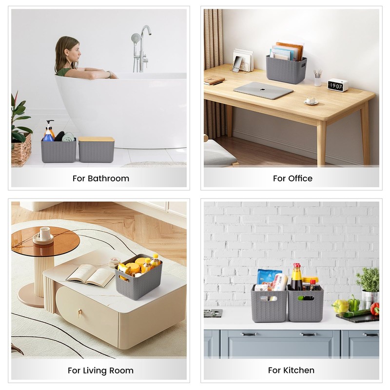 Ohmlove 4 Packs Storage Bins with Bamboo Lids - Plastic