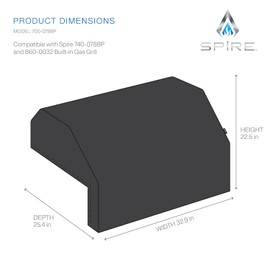 SPIRE 5-Burner Built-in Grill Top Cover, Polyester PVC Blend, Designed for Spire Built-in Grill 740-0788P and KitchenAid 740-0788, Water Repellent, Elastic Fit, 32.9"D x 25.4"W x 22.5"H - 700-0788P