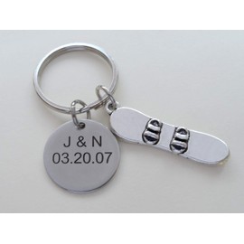 Custom Snowboarder Keychain with Engraved Steel Disc for Couples or Best Friends, Anniversary Gift Keychain