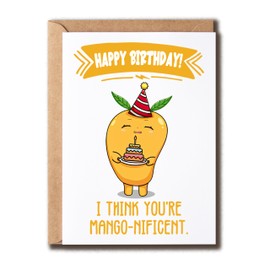 ALDDesigns Happy Birthday Card - I Think You're Mango - Mango Birthday Card - You're Magnificent - Fruit Pun Card - Funny Birthday Card - Mango Card