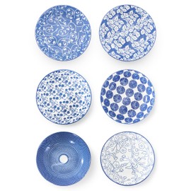 Elama Aurora 6 Piece Assorted Design Porcelain Blue Graphic Bowl Set, Tableware, Serveware, Dinnerware Set, Bowl Set (6 Piece)