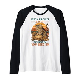 Kitty Biscuits Bakery Funny Cat Baking Gifts for Daughter Raglan Baseball Tee