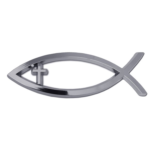 Elektroplate Christian Cross Fish Chrome Auto Emblem