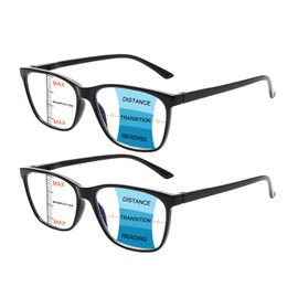 COJWIS Progressive Multifocus Reading Glasses Blue Light Blocking,Spring Hinge Readers for Women Men (2 Black, 2, multiplier_x)