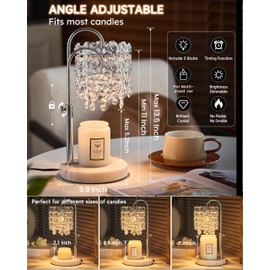 Candle Warmer Lamp with Timer Dimmer Adjustable Height Candle Warmer with Marble Base for Jar Candles, Crystal Candle Lamp with 3 Bulbs for New Home Decor, Women Mom Christmas Birthday Gifts, Silver
