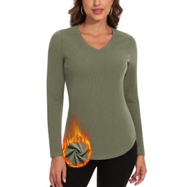 Soneven Thermal Shirts for Women V Neck Base Layer Ultra Soft Fleece Lined Underwear Winter Cold Weather