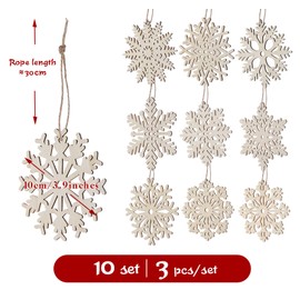 ilauke 30pcs Christmas Wooden Snowflakes Hollowed Snowflakes Embellishments Christmas Tree Hanging Ornaments with Rope for Christmas Decoration