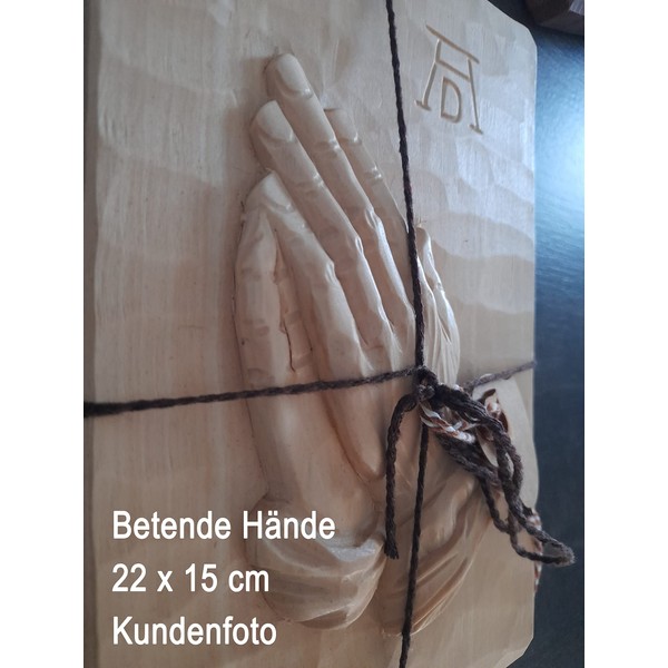 CleanPrince AD Albrecht Dürer Praying Hands, 22 x 15 cm, Bright, Hand Carved, Made of Linden Wood Carving from Thuringia, Wood, Relief, Picture, Prayer, Hand, Wall Picture
