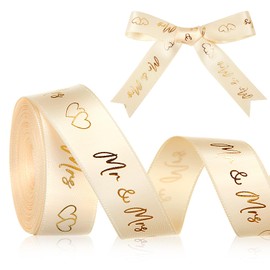Xinnun Wedding Ribbon 4.5 m x 15 mm Mr & Mrs Decorative Wedding Gift Ribbon Heart Decorative Ribbon Wedding Ribbon for Wedding Decoration Wedding Invitations Bridal Bouquets Gifts Packaging DIY