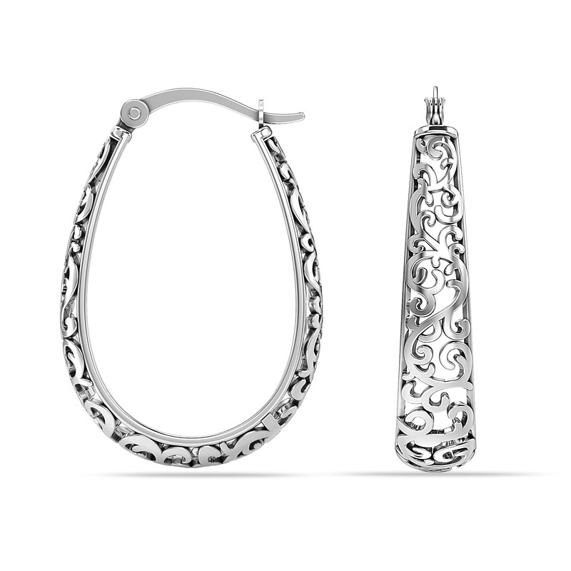 LeCalla 925 Sterling Silver Hoop Earrings, 925 Silver Filigree Hoop