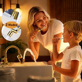 Sink Faucet Extender Aerator Reduce 99% Lead, Chlorine, 1080° Rotating 2 Modes Spray Attachment for kitchen/Bathroom/Toddlers, 9pcs Filter (Aerator1080 - Bright Gold)