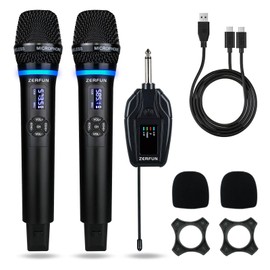 ZERFUN Dual Wireless Microphones Rechargeable, UHF Metal Wireless Mic System Cordless Microphone Professional with Echo VOL Channel Control for Karaoke Singing Church Events