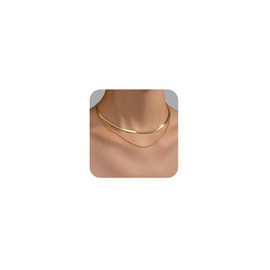 prgislew Herringbone Necklace for Women/Dainty Gold Necklace,14k Gold Plated SnakeGold Herringbone Chain Choker Necklaces,Simple Fashio Gold Layered Necklaces,Gold Jewelry Gift for Women