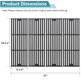 Criditpid Grill Grates for Char Griller 5050, 3001, 2121, 5650, 5072, 2123, 2828, 3072, 3030, 3008, 4000, 19 3/4" Cast Iron Cooking Grate Replacement Parts for Chargriller 5050, King Griller, 4-Pack