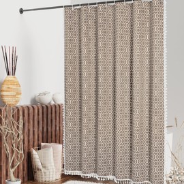 MitoVilla Taupe Boho Shower Curtains for Modern Farmhouse Bathroom Decor, Bohemia Geometric Cotton Fabric Shower Curtain, Fall Country Tassel Cloth Shower Curtain, 72 x 72