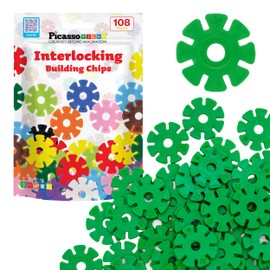PicassoTiles Building Chip Interlocking Disc Construction Blocks in Green Color STEM Learning Early Education Toy Engineering Playset Child Brain Development for Toddlers Girls Boys Kids Age 3+ PTF108