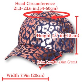 Metallic Leopard Printed Denim Jeans Style Adjustable Trucker Hat Key Ring Strap, Breathable Adjustable Hip Hop Baseball Cap, Pink, Medium-Large