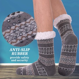 LANLEO Men's Fuzzy Ripple Slipper Socks Super Soft Warm Fleece Lining Knit Non Slip Winter Socks Dark Gray