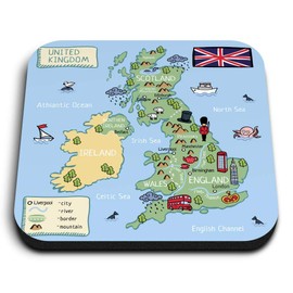 1 x Square MDF Fridge Magnet - Cute UK Map Britain United Kingdom 24352