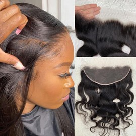 Topnormantic 13x4 Lace Frontal Body Wave, Invisible HD Transparent Swiss Lace Frontal Pre Plucked with Baby Hair 12A Grade Brazilian Human Hair with Small Single Knots Free Part 22 Inch