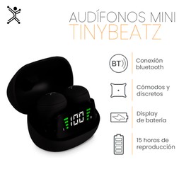 Perfect Choice Mini Audífonos Bluetooth Inalámbricos con Indicador de Carga y Manos Libres, resitentes al Sudor, Tiny Beatz (Negro)