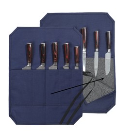 Denifiter Chef's Knife Bag With 5 Slots, Wax Canvas Knife roll with Professional Anti Cutting Fabric Inside (Blue)