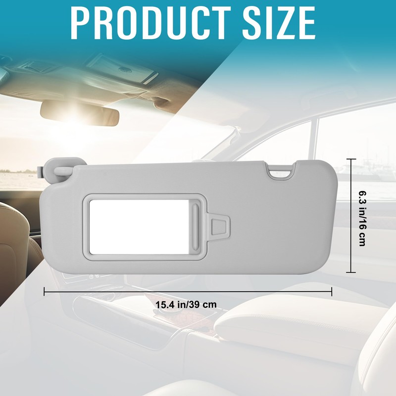 Grey Left Driver Side Sun Visor with Mirror Compatible with